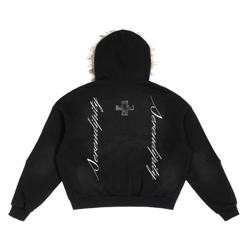 Sun Fade Boxy Detachable Fur Hoodie